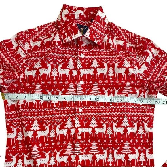 Simon Banks Christmas Holiday Reindeer Button Up Mens Long Sleeve Shirt SM NWOT - Picture 7 of 8